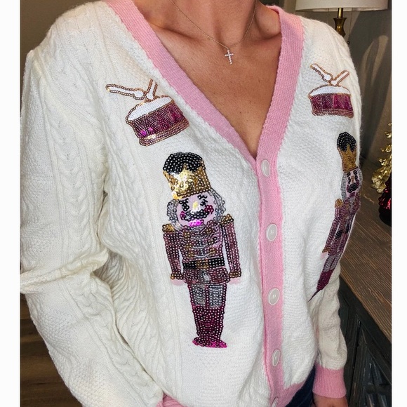 Grace + Emma Cream and Pink Nutcracker Cardigan - Picture 3 of 9